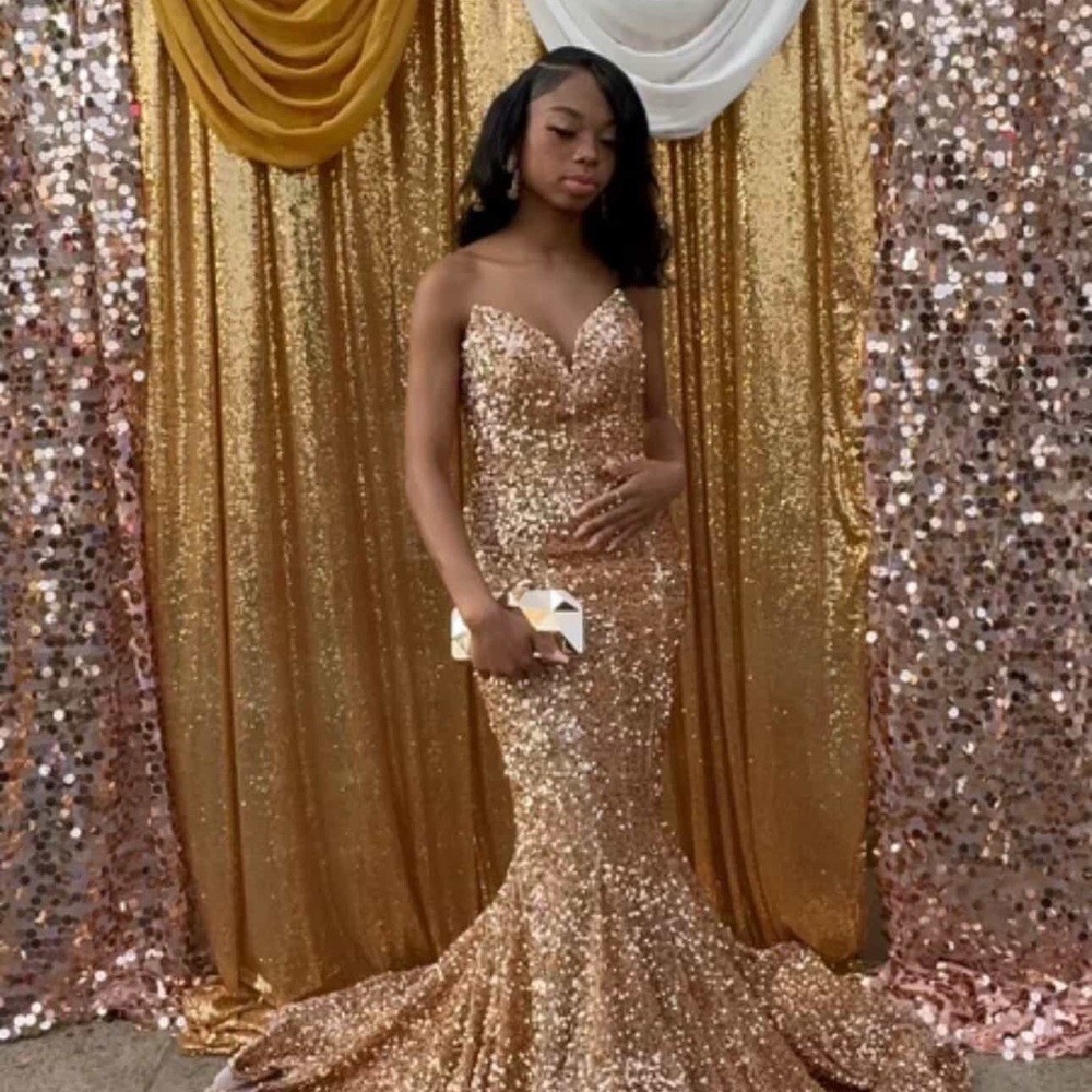 Portia and Scarlett Gold Sequin Prom Dress